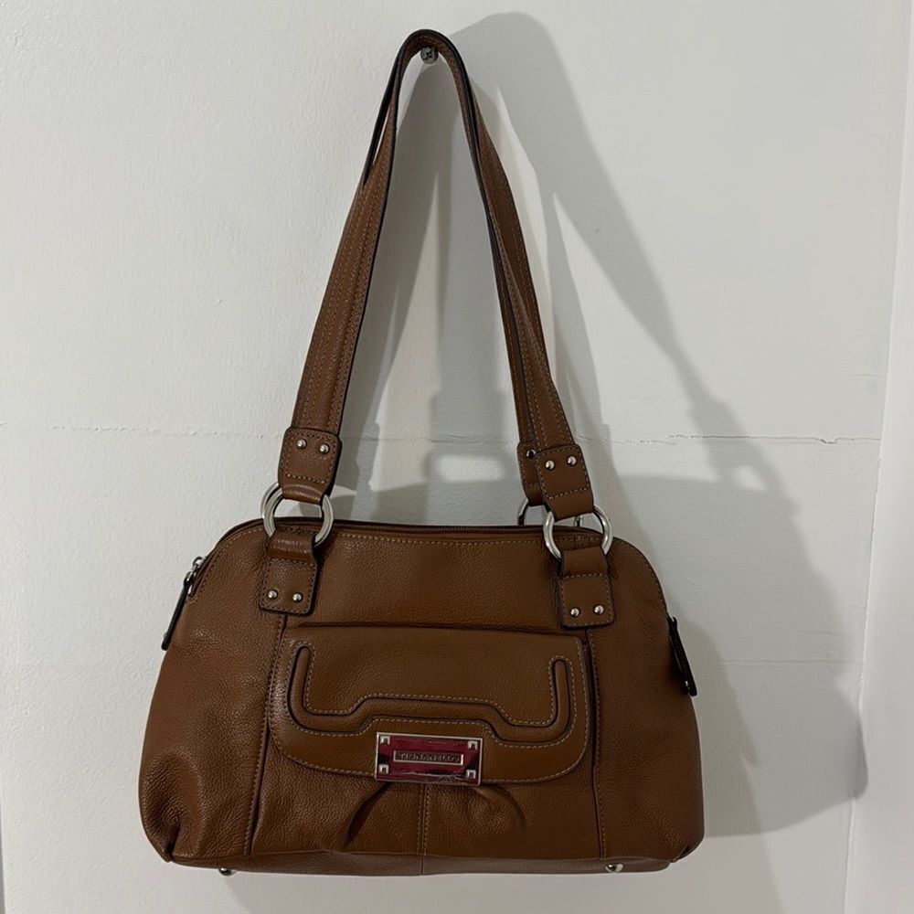 Tignanello Brown Leather Shoulder Bag with Structured Design